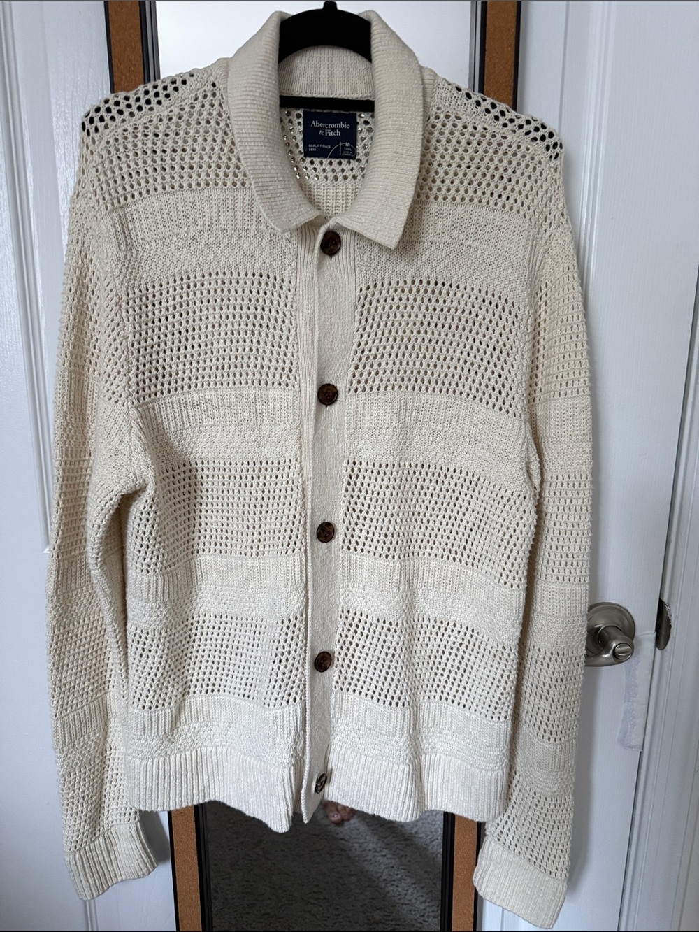 Abercrombie & Fitch Cream Open-Weave Button Cardigan